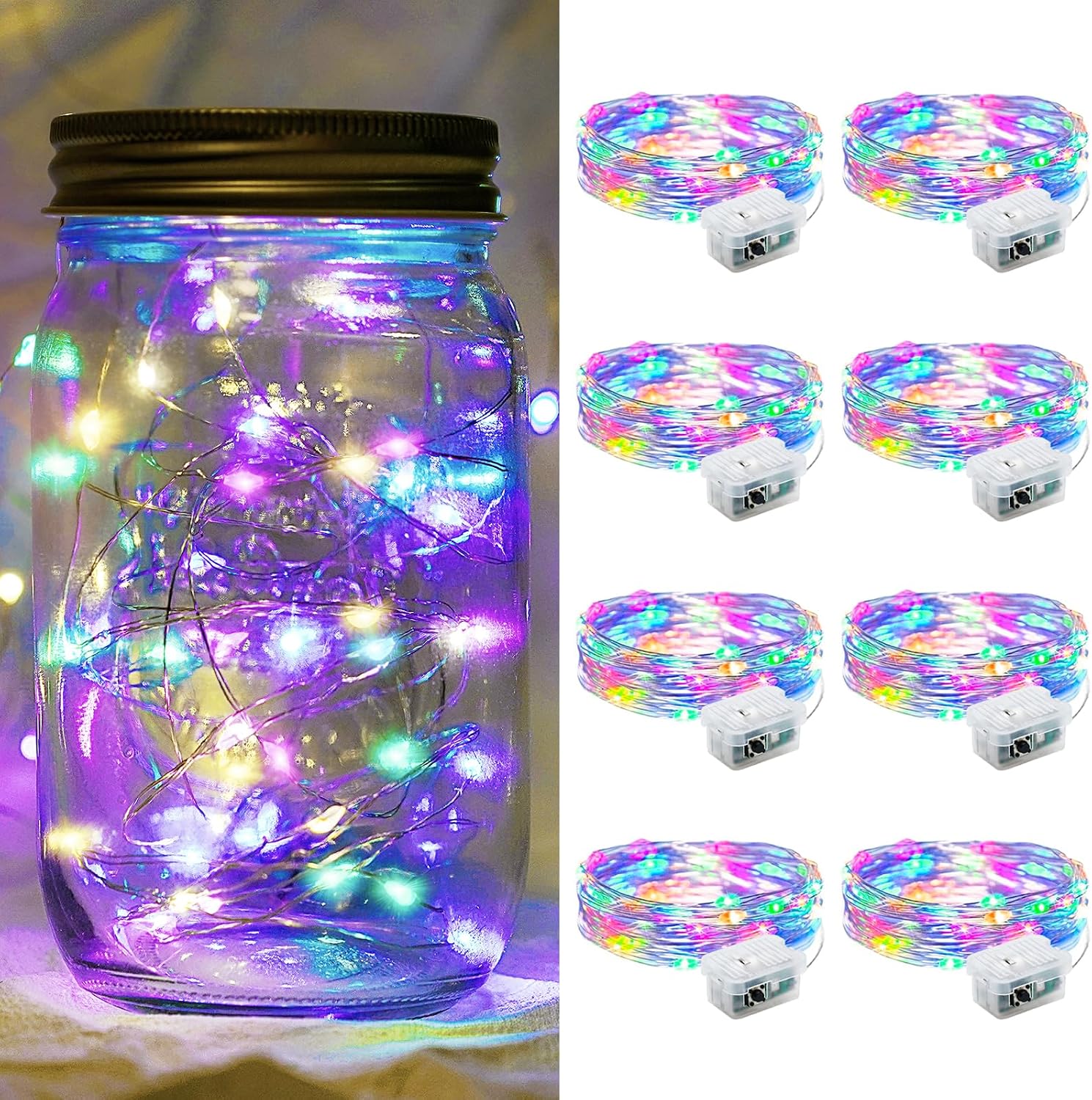 Detalle de chzk D11-UG-V8A4 8-Pack Fairy Lights, 7 ft, 20 LEDs, 3 Modes