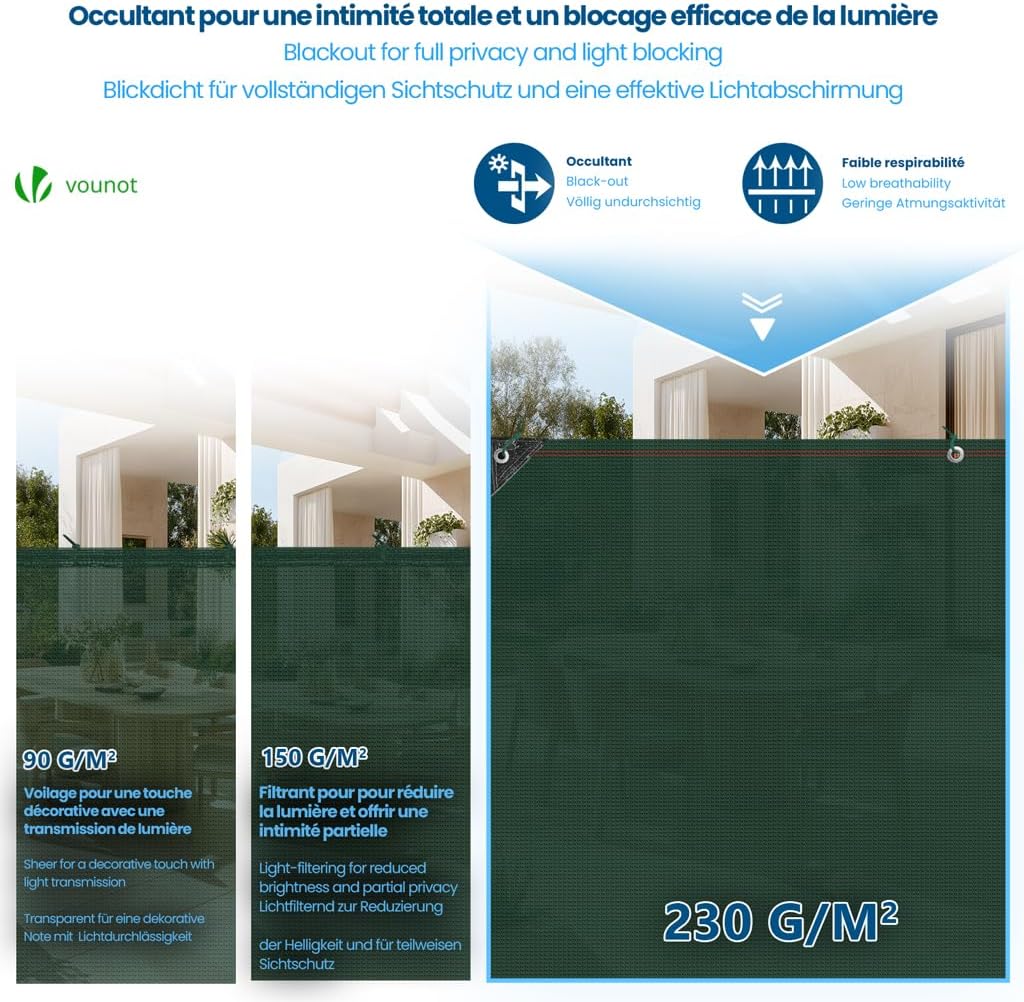 Thumbnail 3 de VOUNOT Privacy Netting 1.8×10m Garden Screening: 95% Shading, UV-Resistant HDPE, Easy Install Privacy Fencing