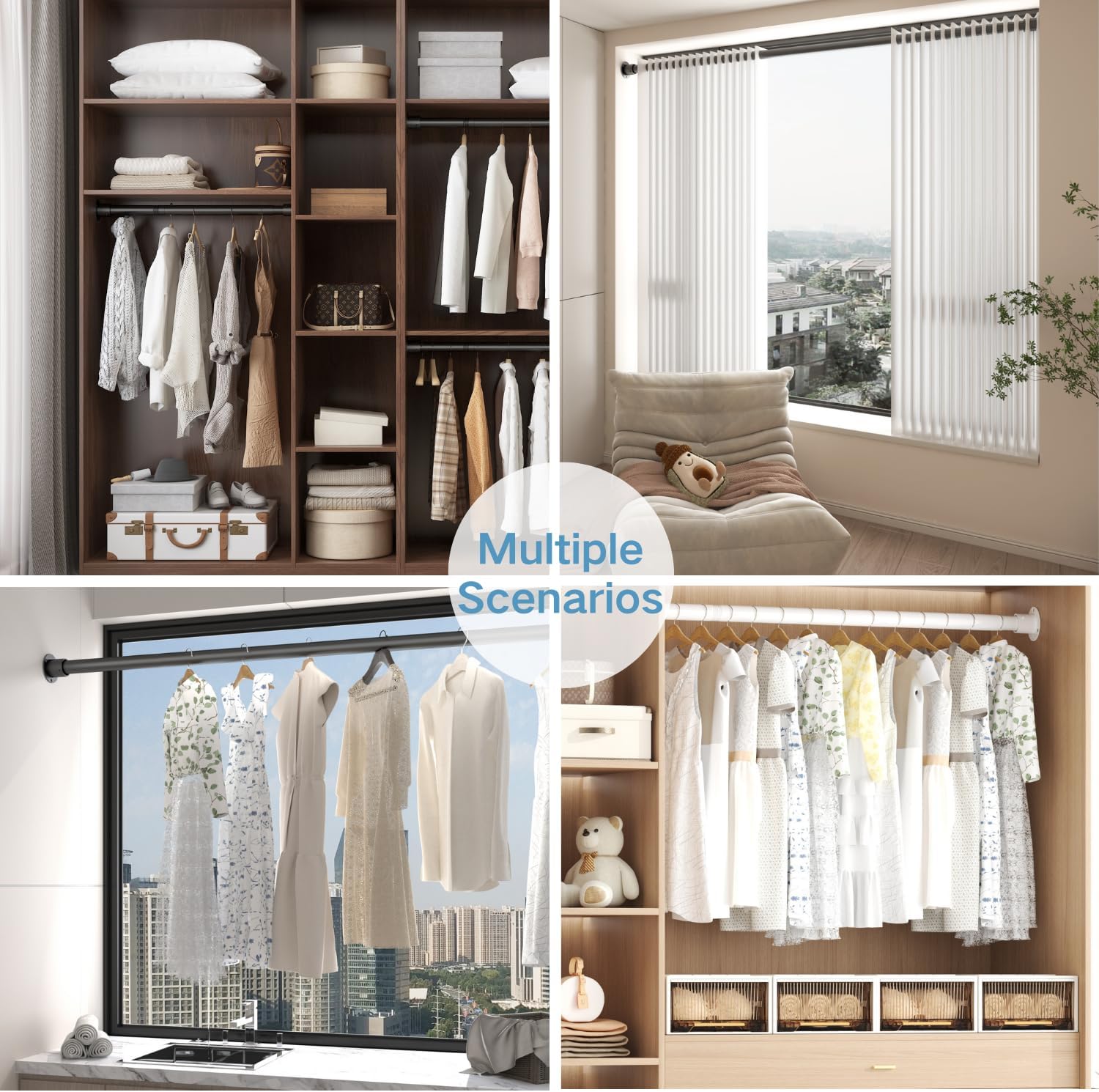Thumbnail 5 de Wardrobe Rails and Fittings: Extendable Clothes Rail with 32mm Diameter, 68–90cm Length, Black