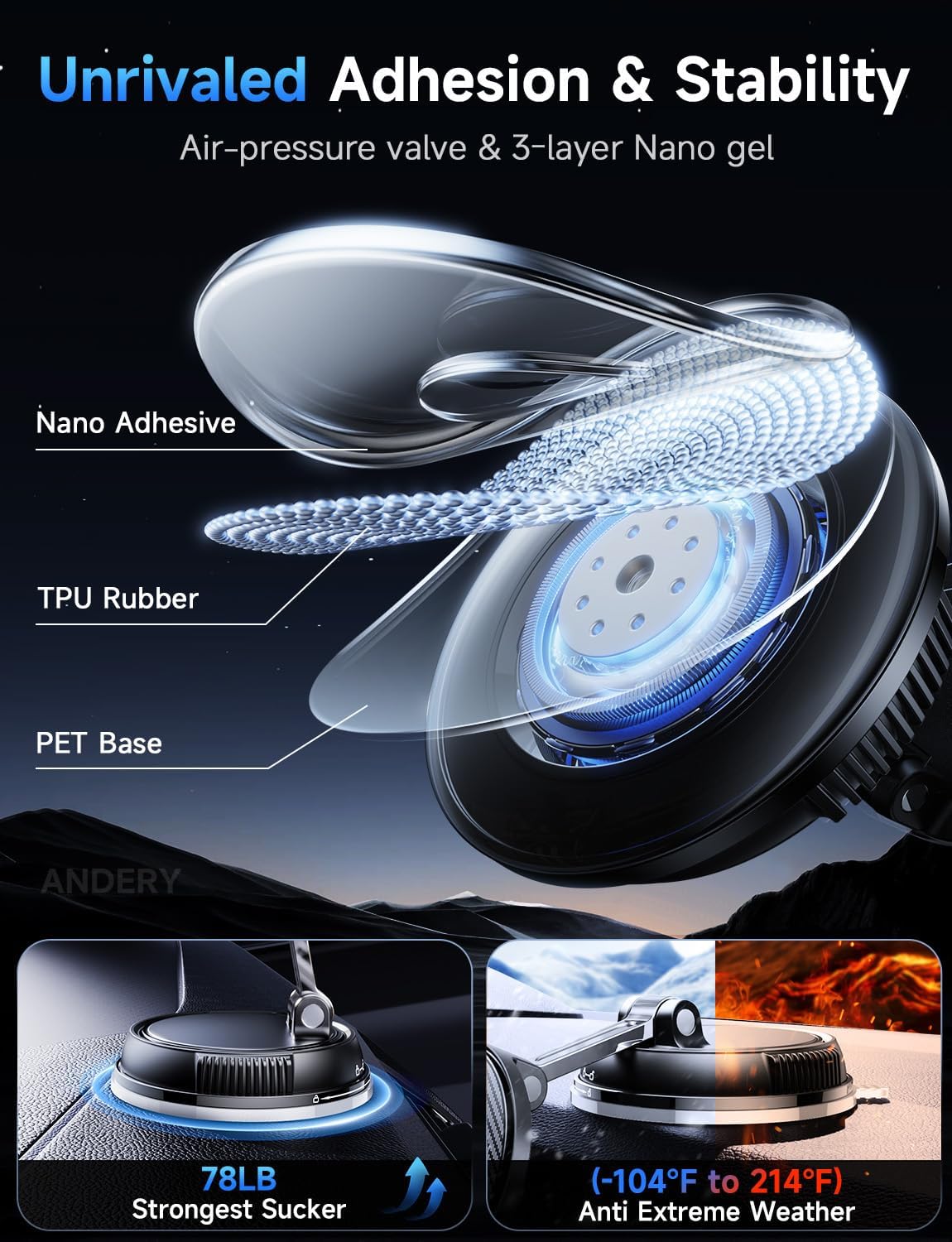 Thumbnail 3 de ANDERY Magsafe Car Mount 15W Wireless Charger