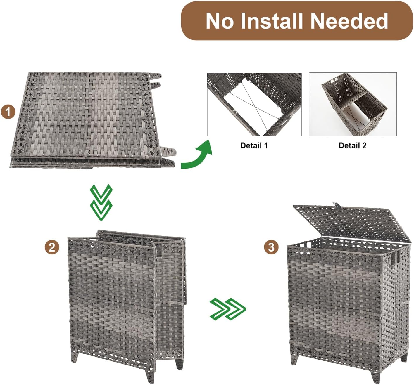 Thumbnail 4 de Laundry Hamper 190L 3-Section with Lid