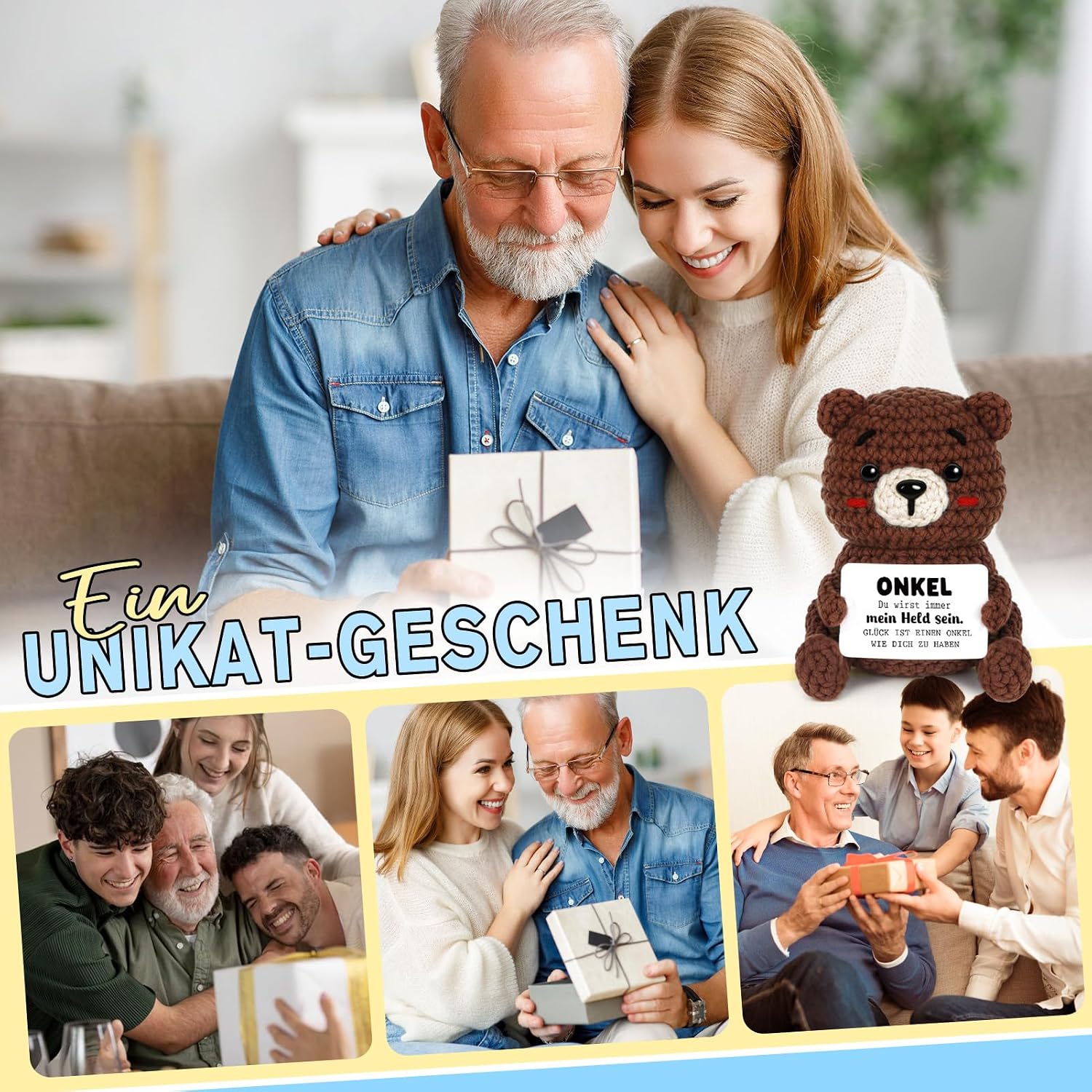 Thumbnail 1 de CheriGift Onkel Geschenk: Handgehäkelter Bär Glücksbringer