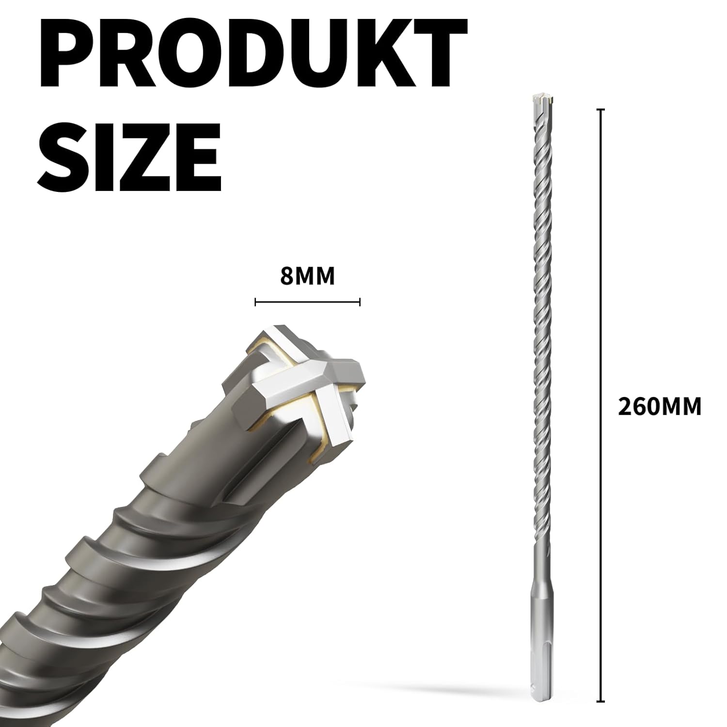Detalle de XZH SDS Plus Masonry Drill Bits 8mm x 260mm – Tungsten Carbide Tip for Wall, Stone and Concrete