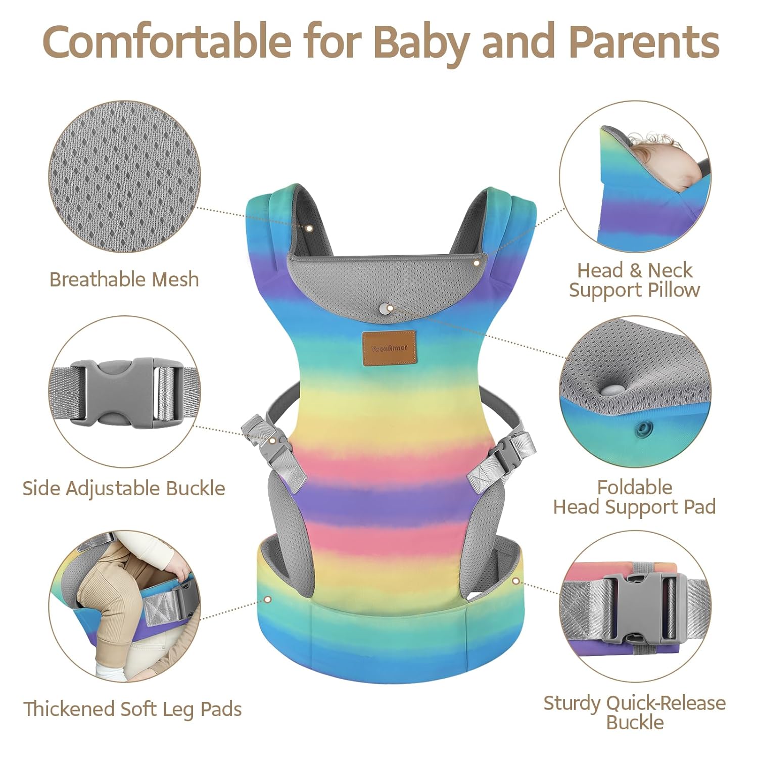 Detalle de YooxArmor Babytrage Neugeborenes bis 30 kg – Ergonomischer Tragekomfort 4-in-1