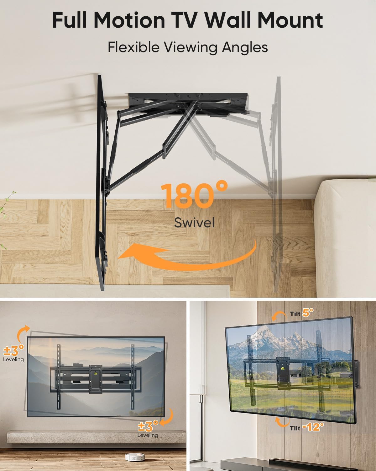 Detalle de FORGING MOUNT Heavy Duty 98''-100'' TV Wall Mount with Integrated Power Strip
