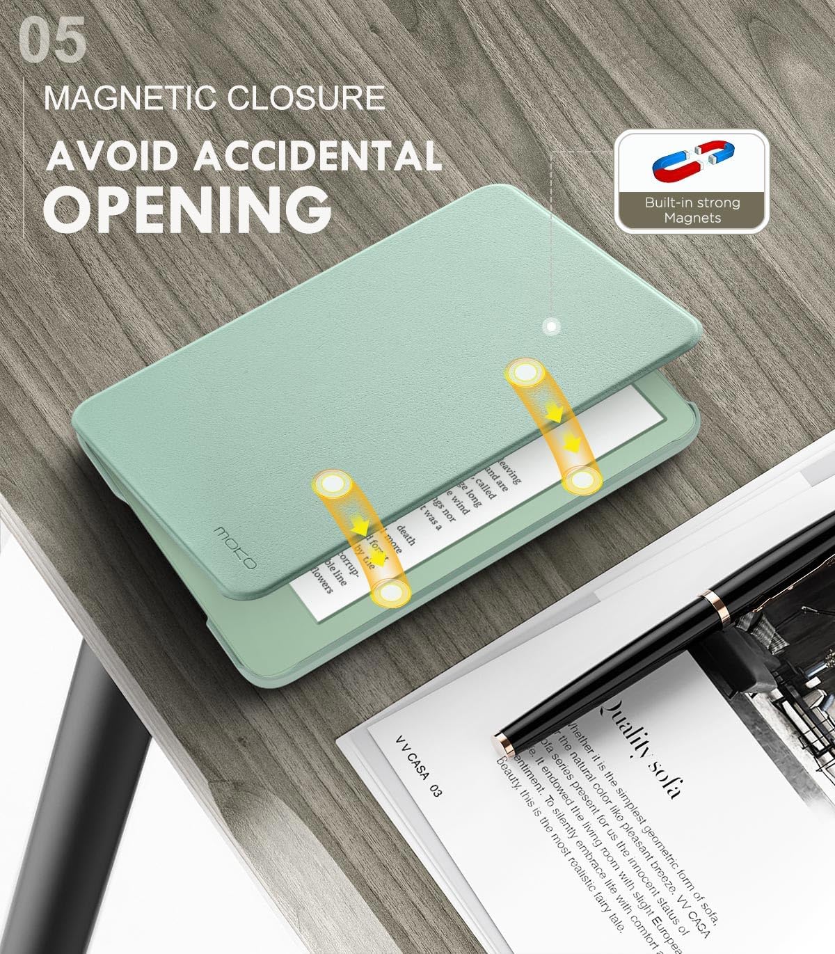 Detalle de MoKo Case for 6-inch Kindle Basic 11th Gen (2024/2022), Matcha, Auto Wake/Sleep