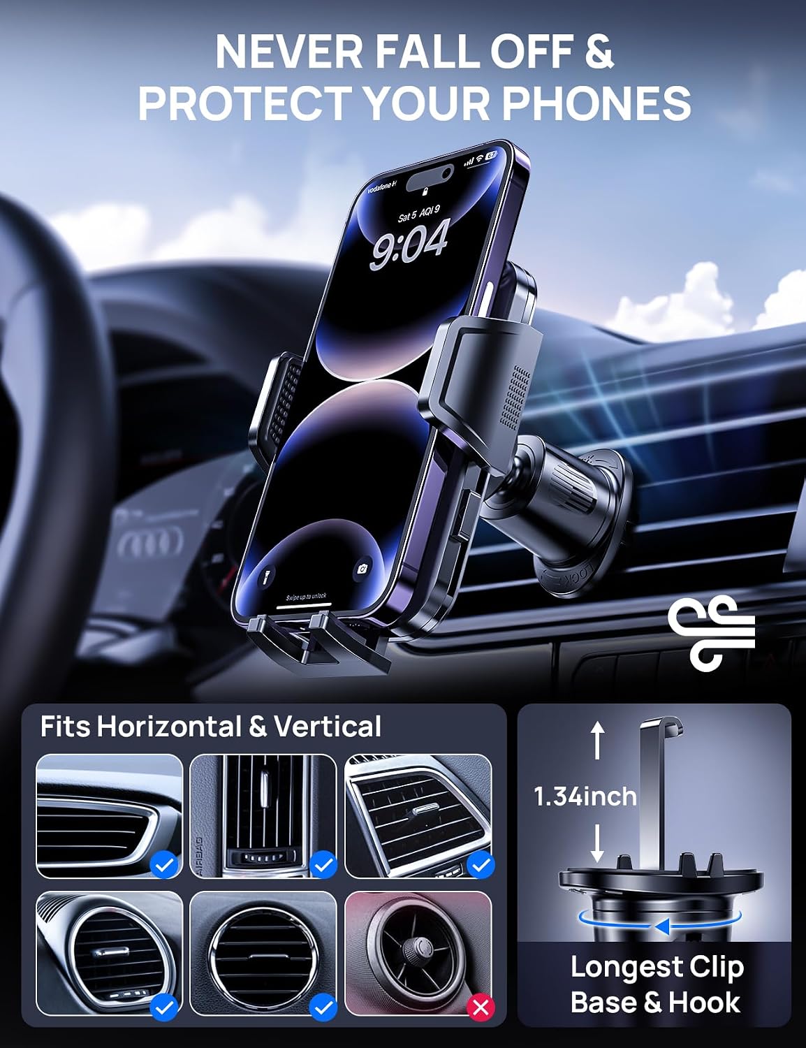 Detalle 2 de Guanda 2026 Car Phone Holder for Air Vent with 360° Rotation (4–7 inch phones)