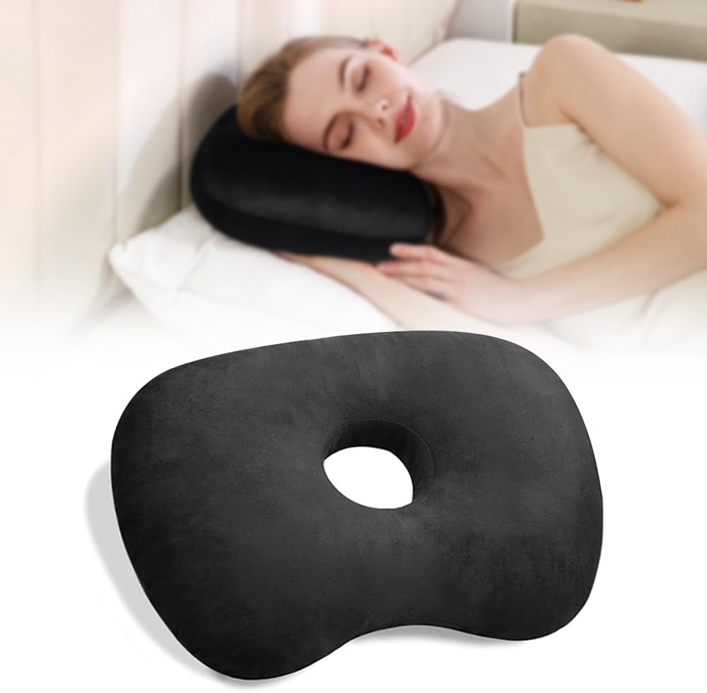 Detalle de Babyezz Ear Piercing Hole Pillows – Seitenschläferkissen mit Ohrenloch (Schwarz)