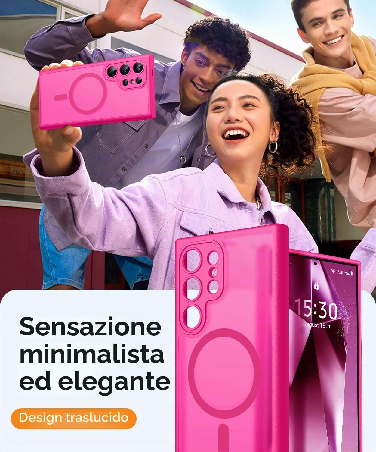Detalle de CANSHN Magnetica Cover per Samsung Galaxy S24 Ultra (6.8 Pollici) – Protezione fotocamera a tutto schermo, trasparente opaca e antiurto