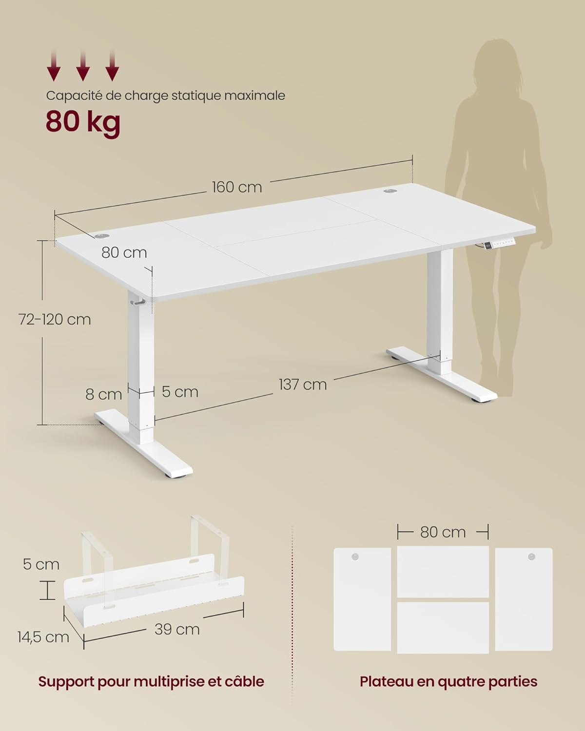 Thumbnail 2 de VASAGLE Bureau Électrique Réglable en Hauteur LSD146BZ02 📘