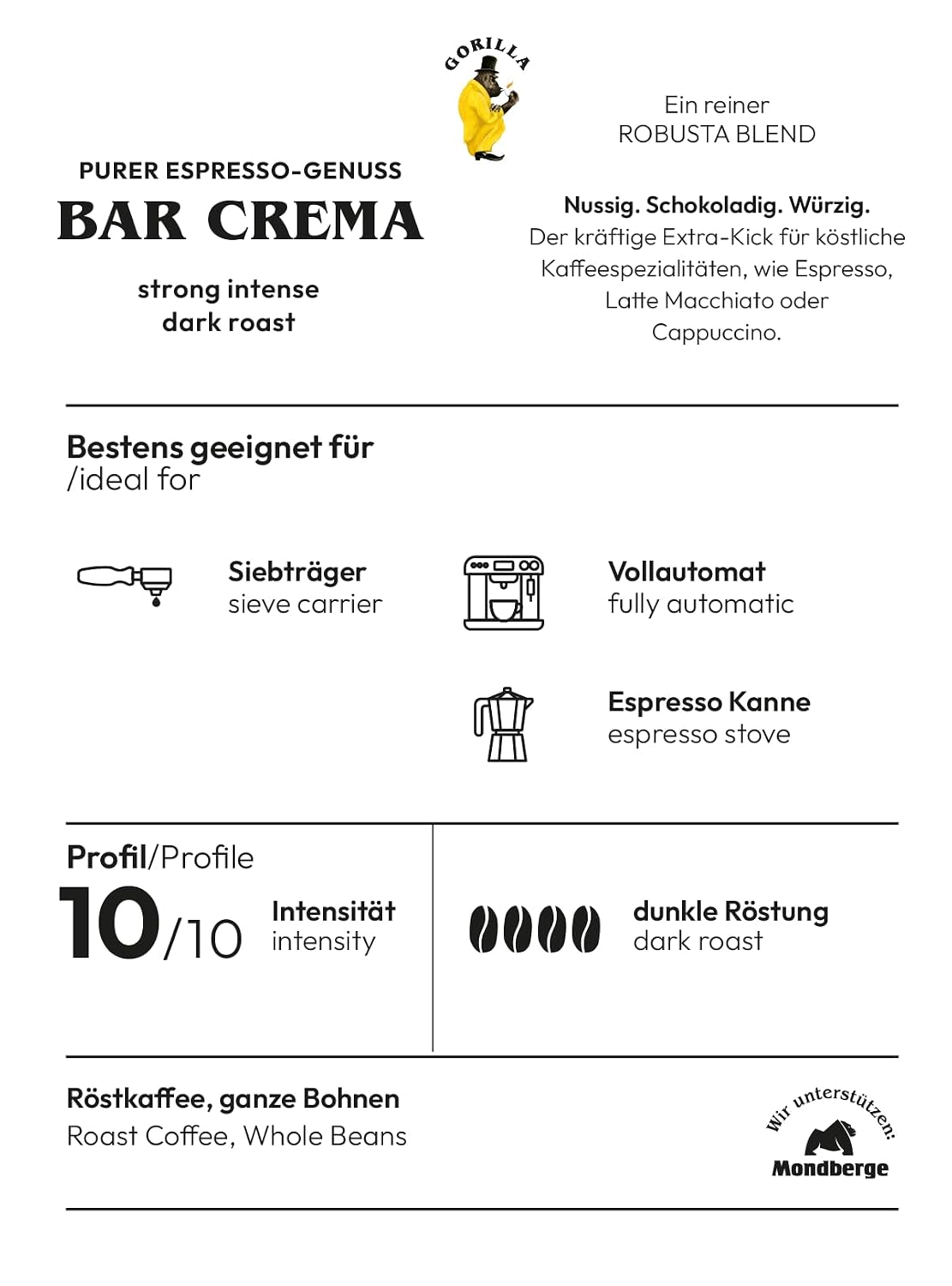 Detalle 1 de Joerges Kaffee ganze Bohnen Espresso Gorilla Bar Crema – 1 kg