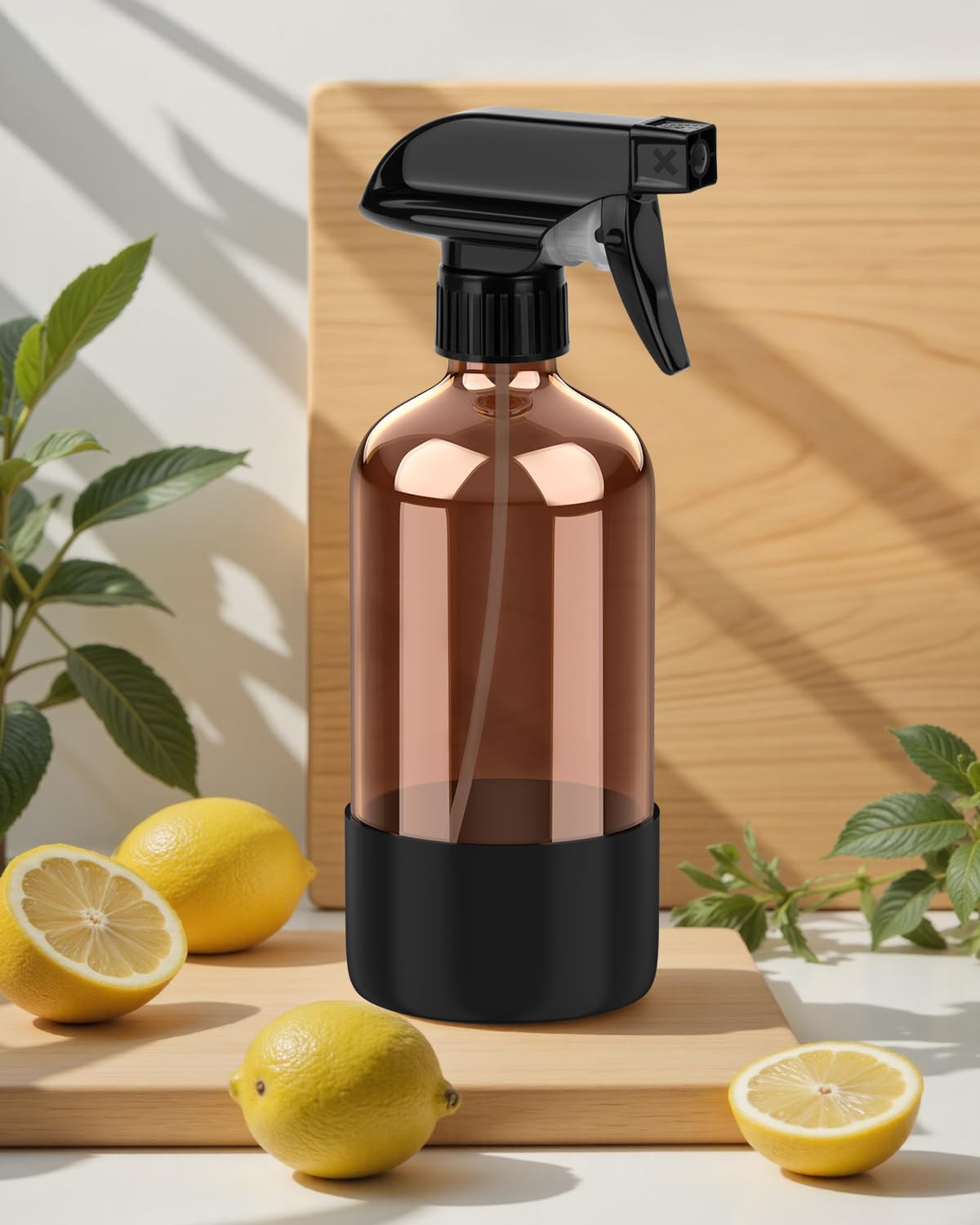 Detalle de Bontip Amber Glass Spray Bottle with Silicone Sleeve (16 oz) – Leak-Proof, Refillable, UV-Protected