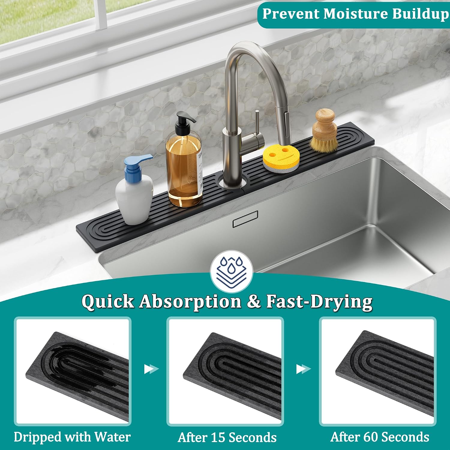 Detalle 2 de MAGKOTA Stone Faucet Mat 30" x 4" for Sink