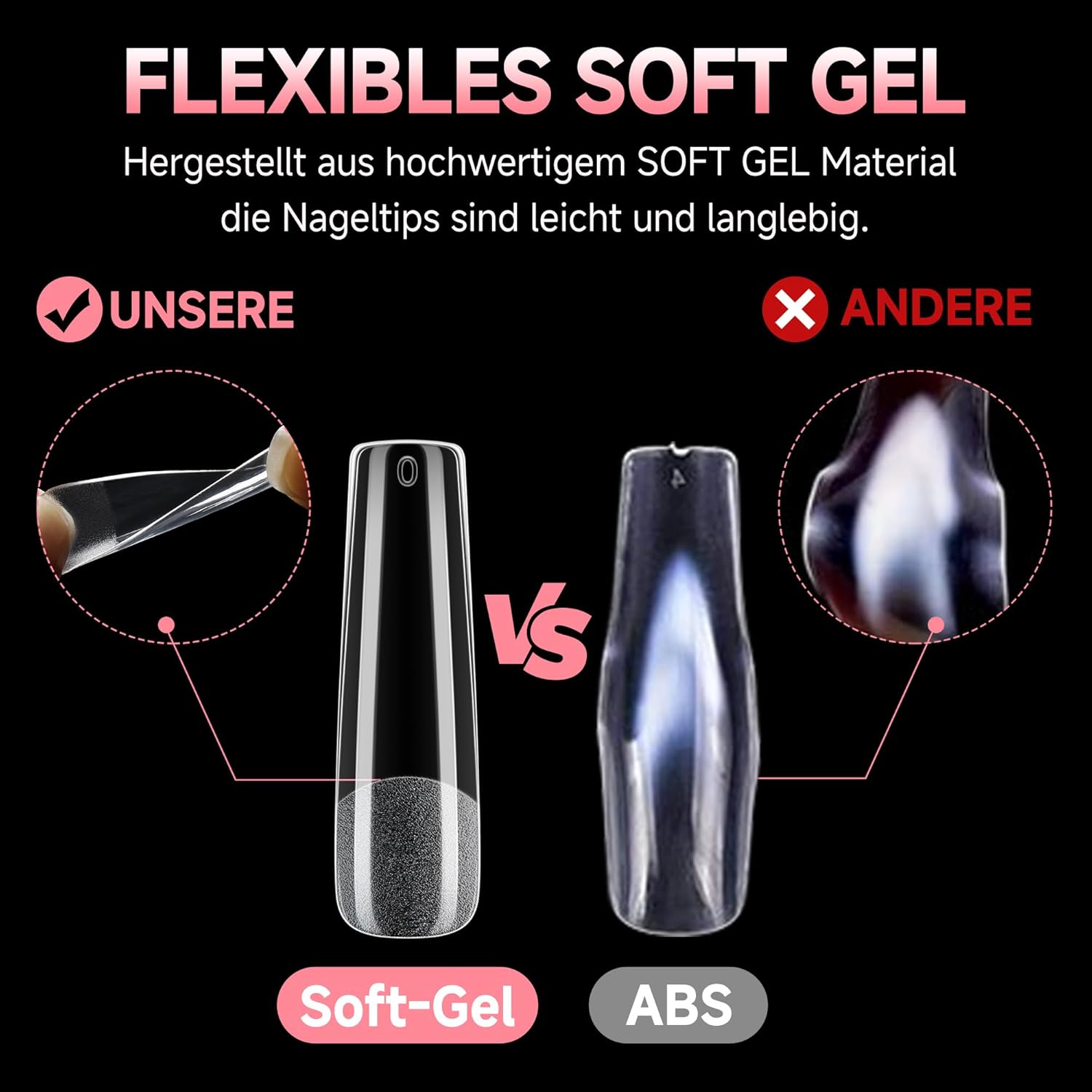 Thumbnail 4 de UNA GELLA XXL Long Square Tips für Gelnägel – 120 Soft-Gel Full-Cover Nail Tips in 12 Größen (ohne Feilen)