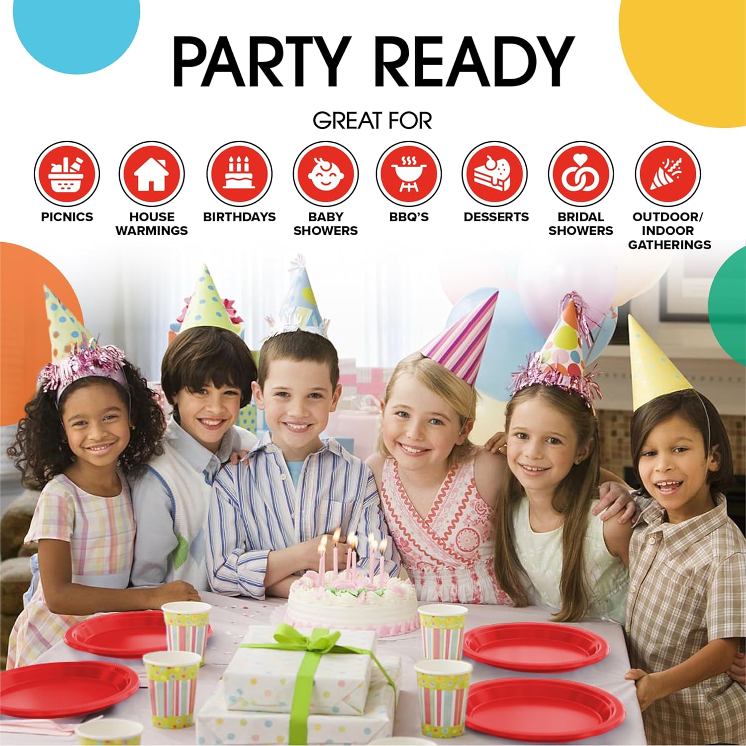Thumbnail 6 de Exquisite Party Solids Red 7-Inch Heavy Duty Disposable Plates (50 Ct) - Red Plastic Dessert Plates