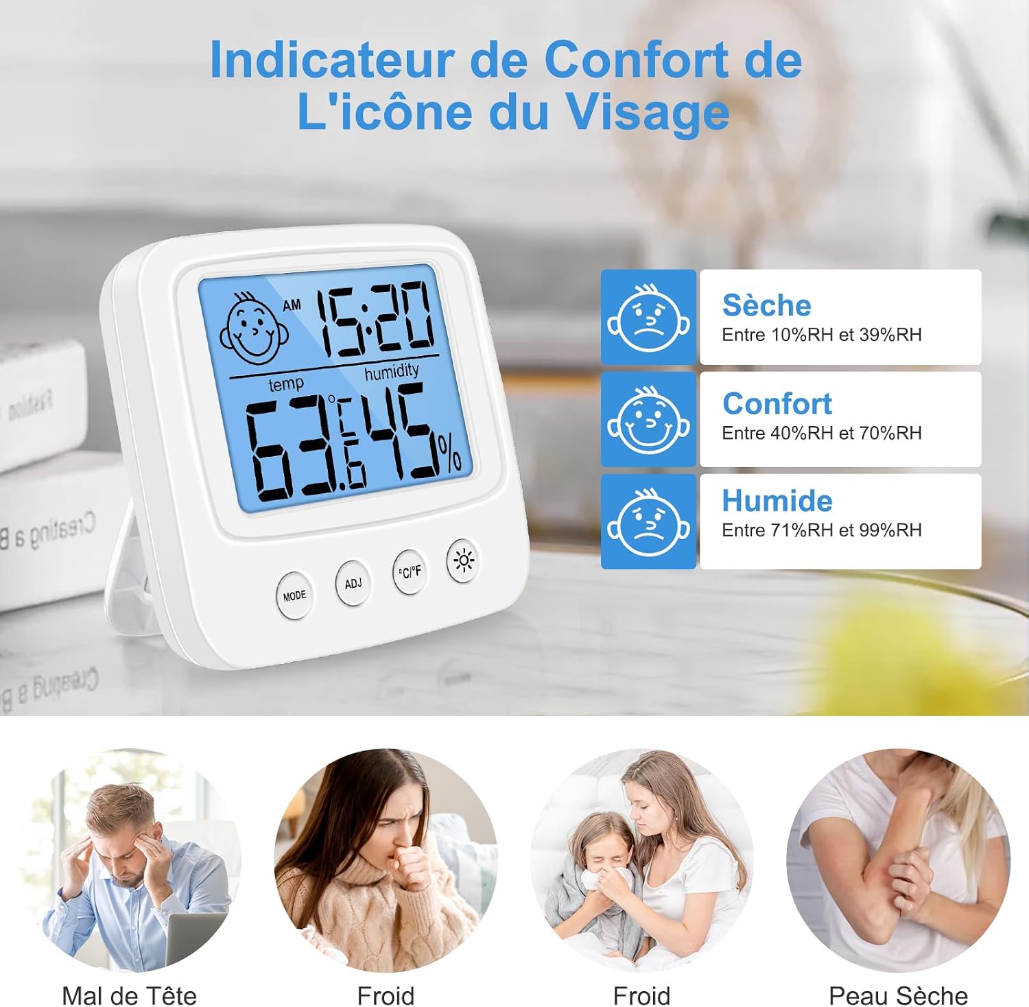 Detalle de Vinabo High Accuracy Digital Thermometer Hygrometer (Indoor Desktop Monitor with Backlight Clock)