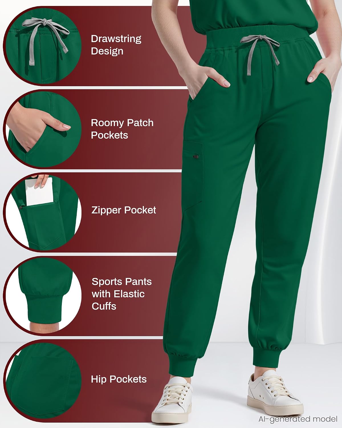 Detalle 2 de Eipnare Women's V-Neck Jogger Scrub Set, 9 Pockets and Stretch Fabric