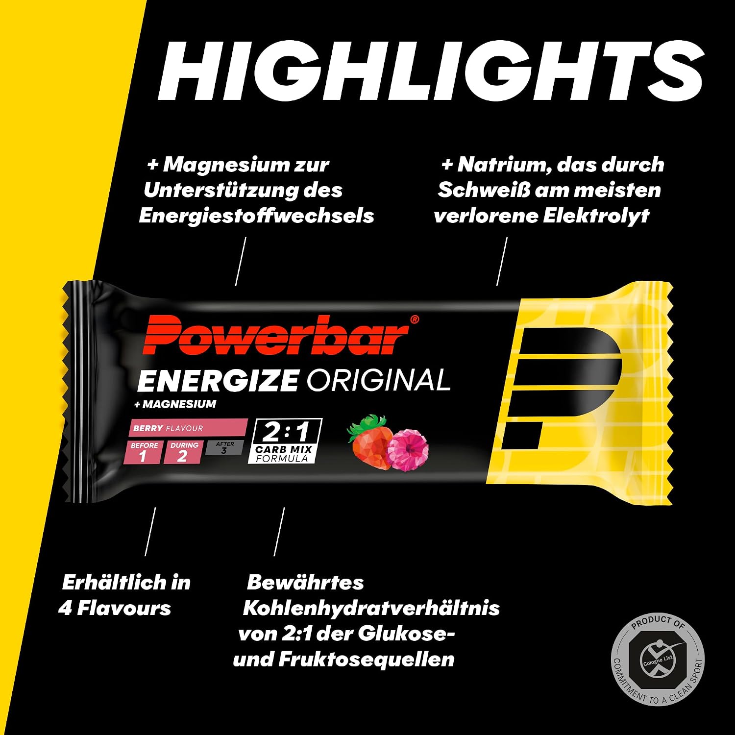 Detalle de Powerbar Energize Original Berry – 15x55 g Hoch-Kohlenhydrat-Riegel mit Magnesium & Natrium