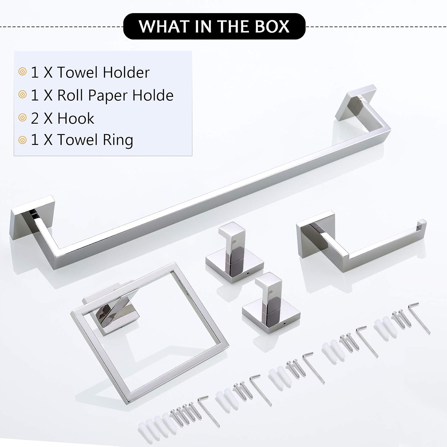 Thumbnail 6 de TNOMS Q7P5 5-Piece Bathroom Hardware Set, Polished Chrome Stainless Steel