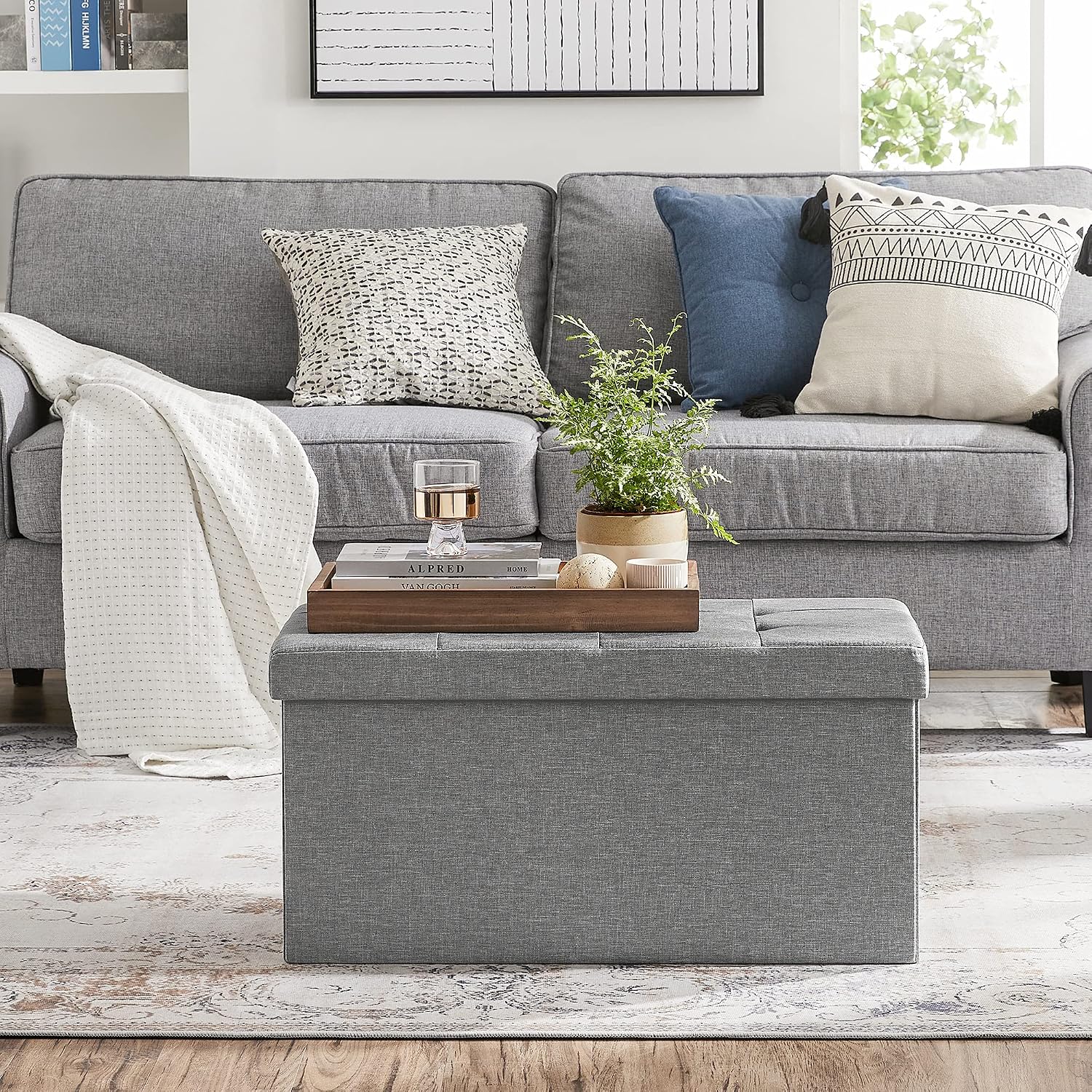 Detalle 2 de SONGMICS Puff Almacenaje 38x76x38 cm Gris