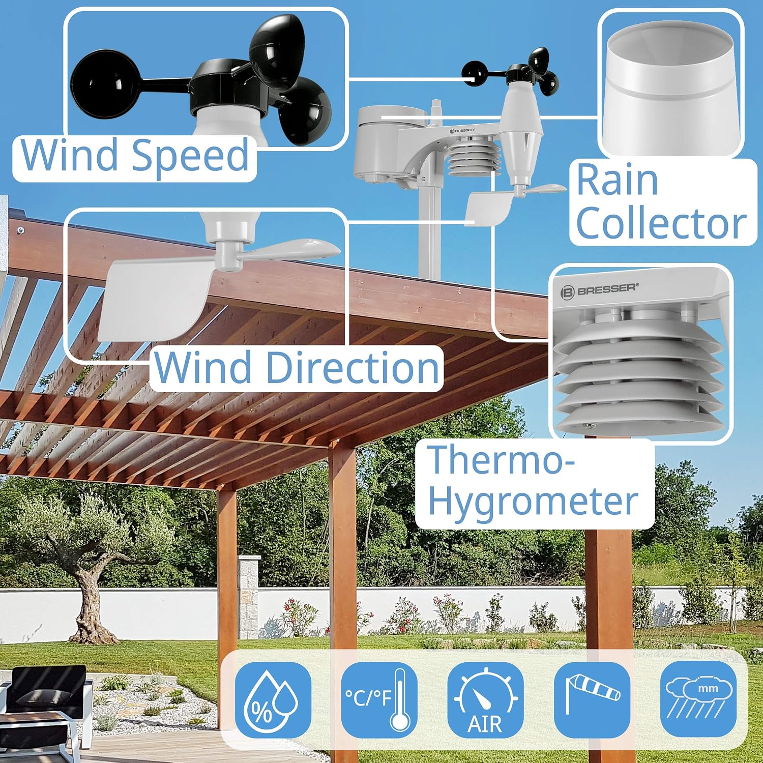 Thumbnail 5 de Bresser Wetterstation Funk 5-in-1 schwarz mit WLAN & Farb-Display – inkl. Außensensor für Wetterdaten