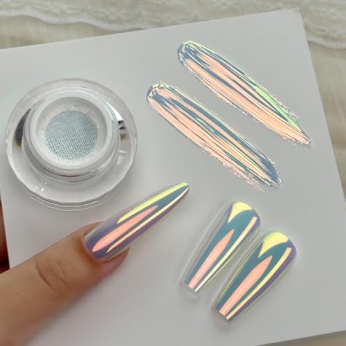 Detalle de Yokefellow GleamTap Cushion Aurora Chrome Nail Powder – Mermaid Aurora Effect (GT112 Golden Hour / Purple Blue with Light Orange Sheen)