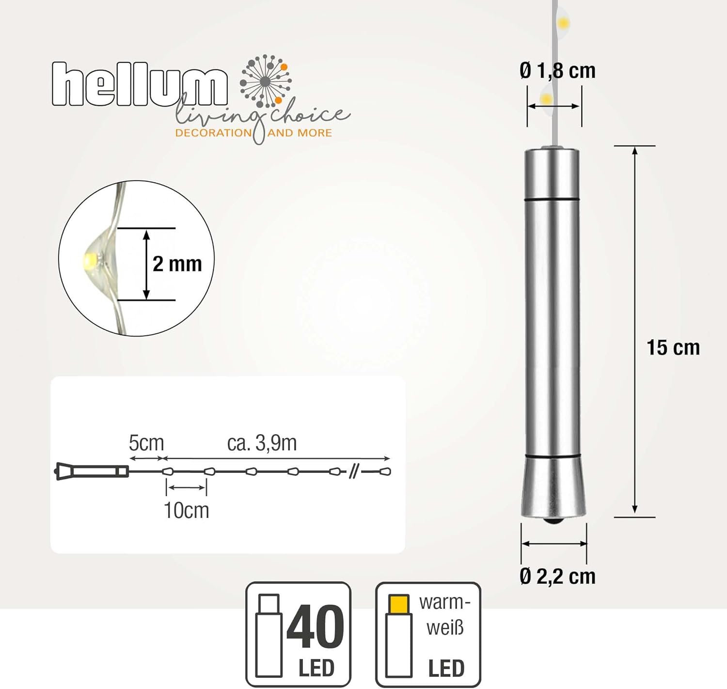 Thumbnail 2 de hellum LED Flaschen Lichterkette mit Timer – 40 Lichtquellen, 4 m, 2x AA Betrieb