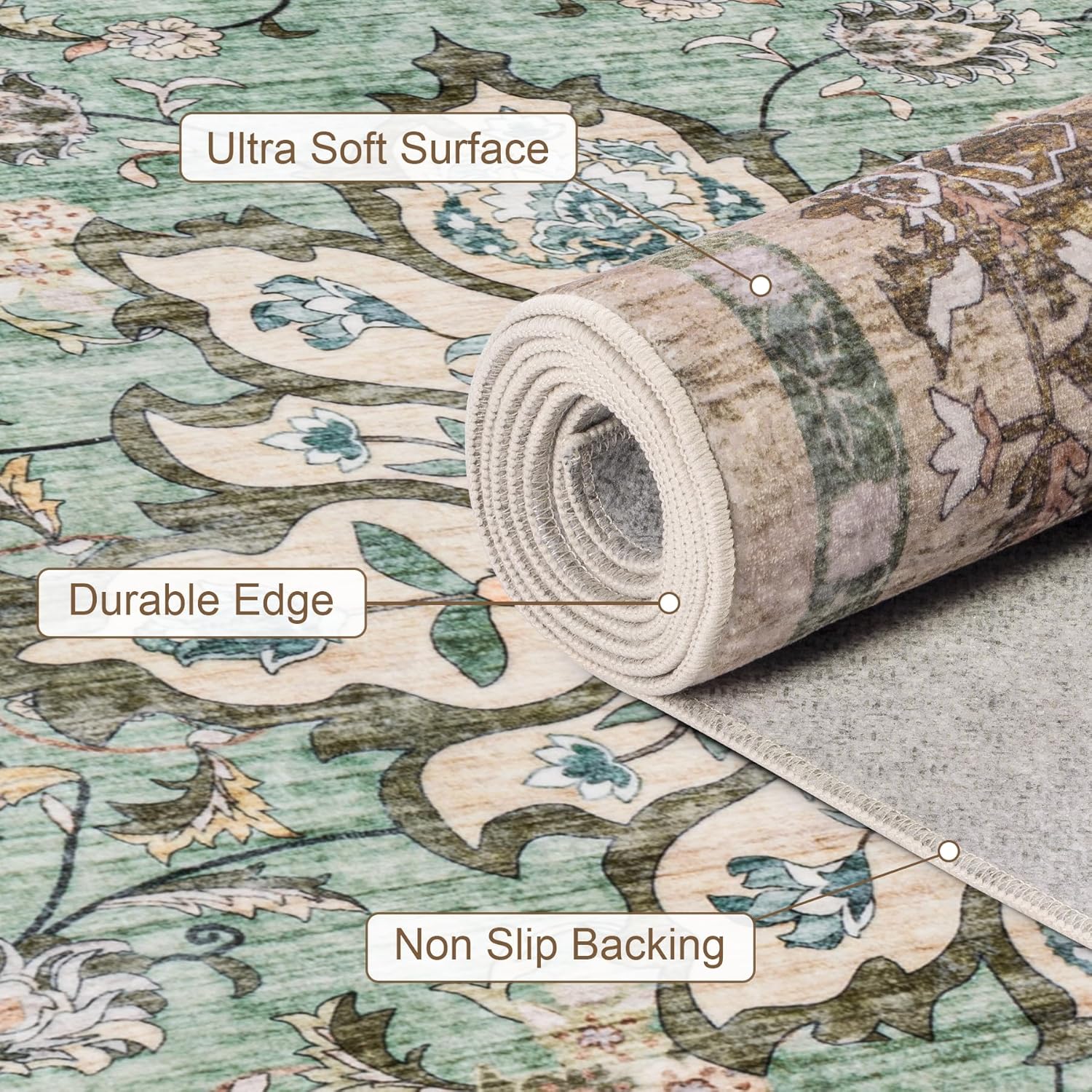 Thumbnail 6 de 6x9 Washable Vintage Distressed Floral Rug