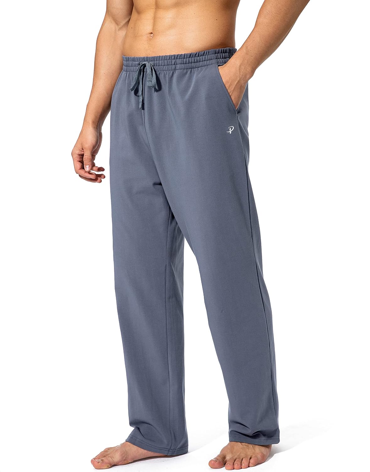 Detalle de Pudolla Men's Cotton Yoga Sweatpants: Open-Bottom Lounge Pants with Pockets