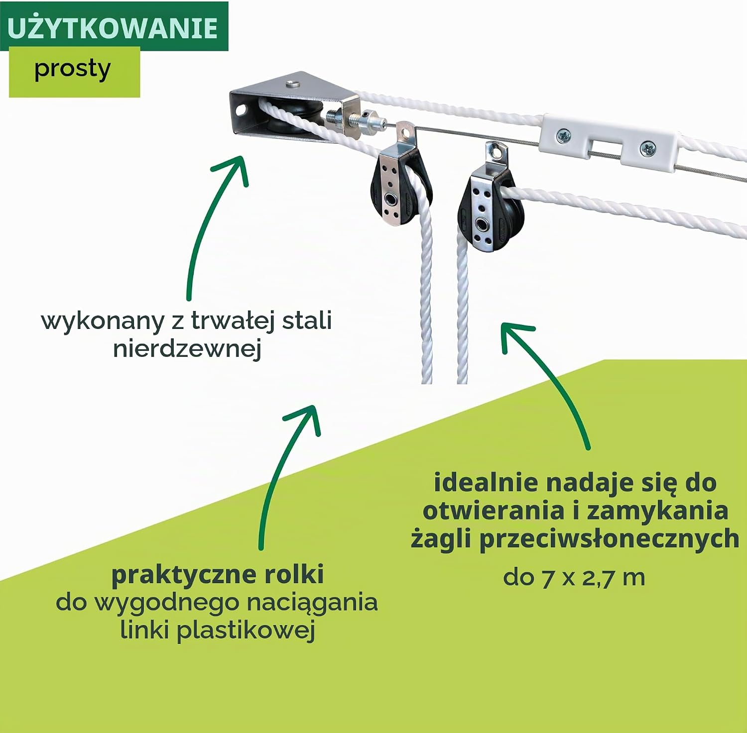 Detalle 2 de Windhager zestaw mocujący do żagli przeciwsłonecznych, system linowy do 7 x 2,7 m