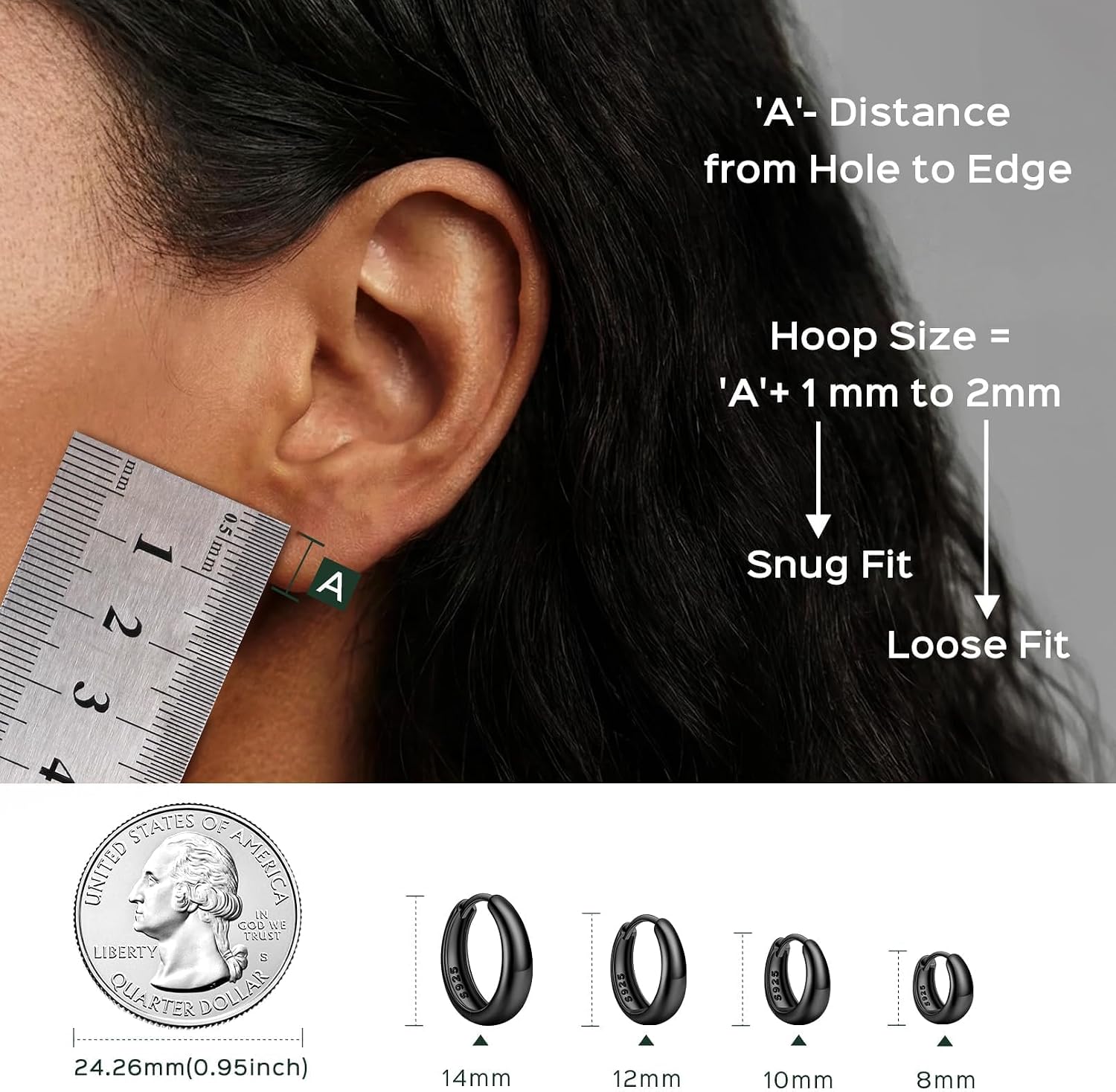 Thumbnail 6 de ChicSilver Huggie Hoop Earrings in 925 Sterling Silver