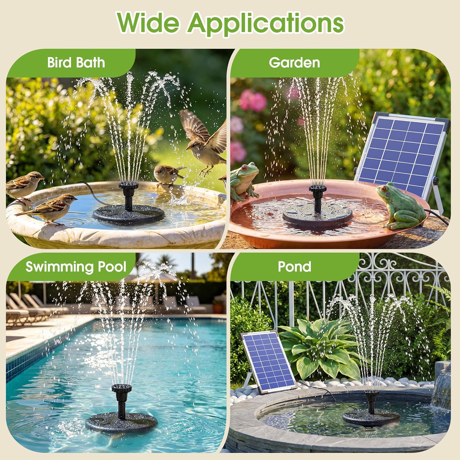 Detalle de AISITIN 5.5W Solar Fountain Pump: Backup Floating Water Fountain for Bird Baths, Ponds and More