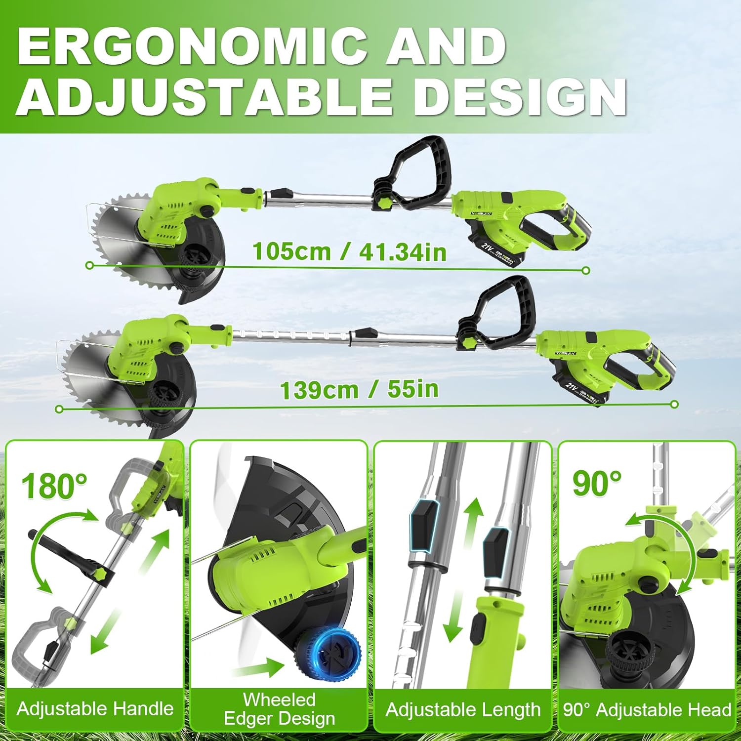 Thumbnail 1 de VOERJIA Cordless Strimmer Lightweight 750W with LCD Battery Display – 2 x 2.0Ah Battery Pack & 14-Piece Garden Kit