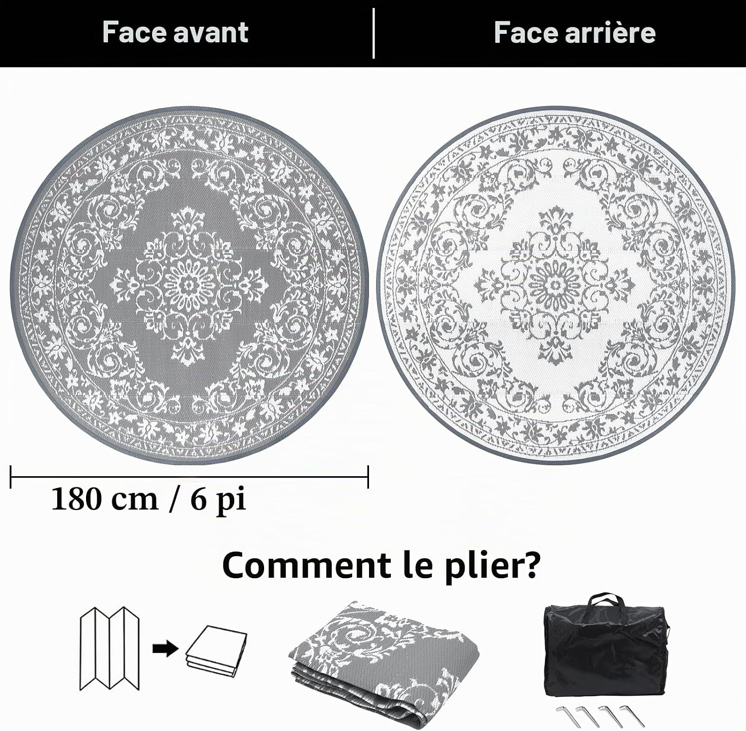 Detalle de Enyhom Tapis Rond 180 cm Réversible en Pailles Plastiques pour Intérieur et Extérieur