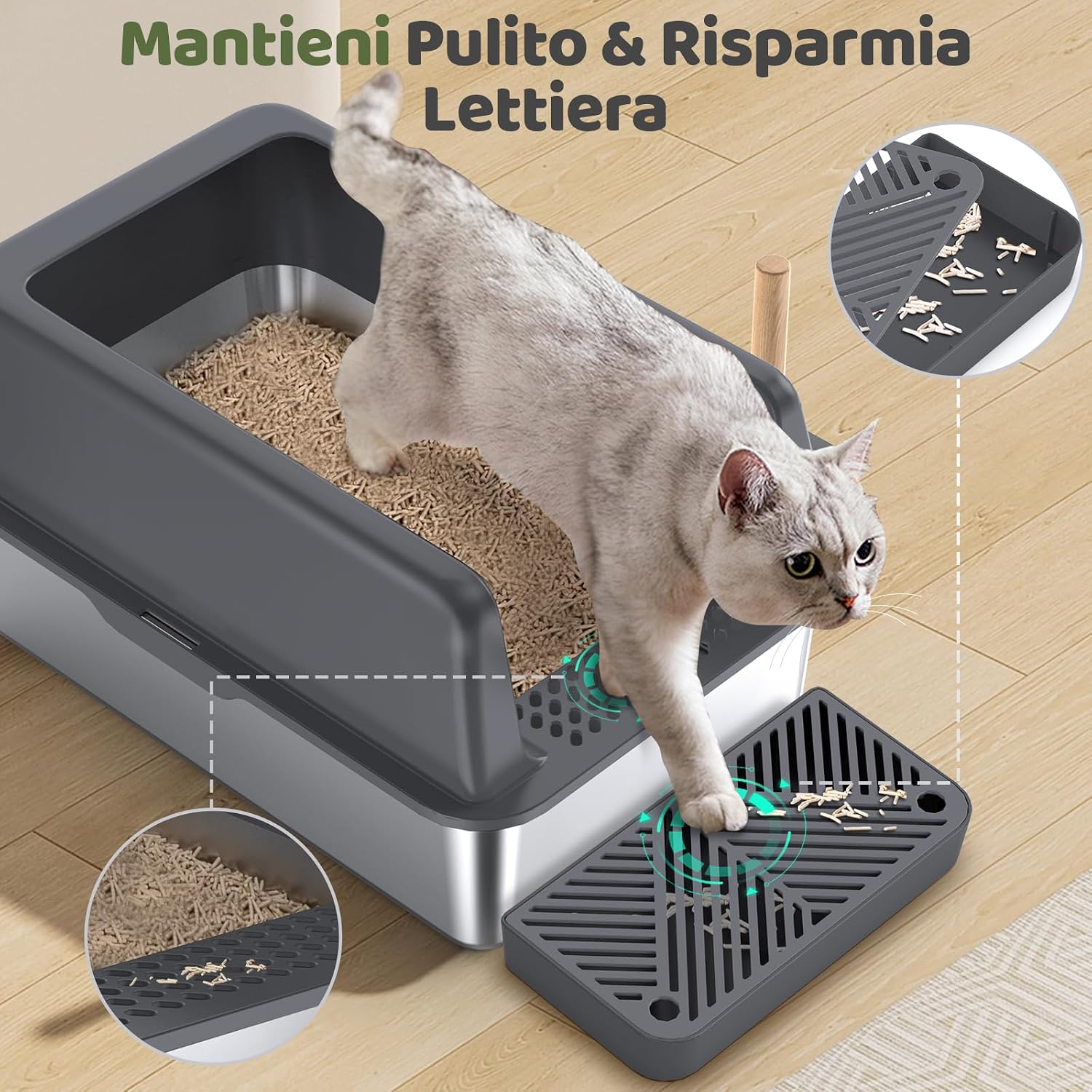 Thumbnail 4 de Gimars Lettiera acciaio inox 60x40 cm 🐾