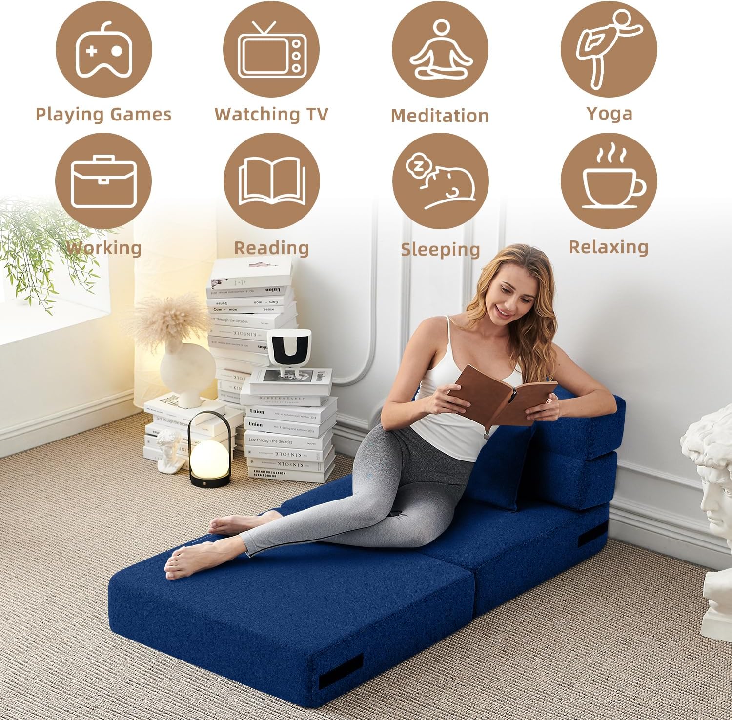 Thumbnail 4 de FILUXE FI SOFA Folding Sofa Bed, Twin, Navy Blue with Lumbar Pillow