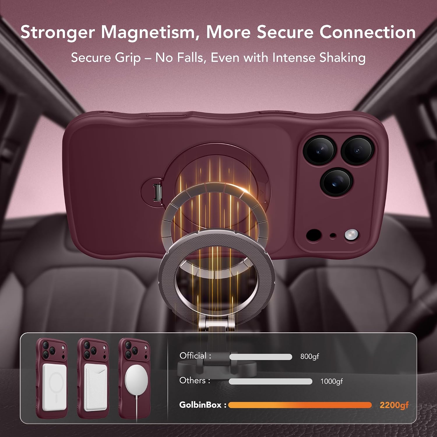 Detalle de GolbinBox Burgundy Magnetic Case for iPhone 17 Pro Max & 18 Pro Max with Stand