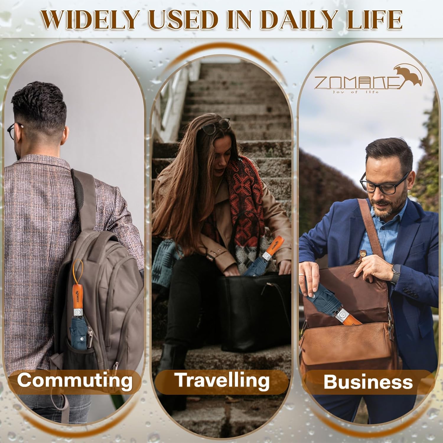 Thumbnail 4 de ZOMAKE Parapluie pliant double canopée 54 pouces (poignée en bois, anti-vent)