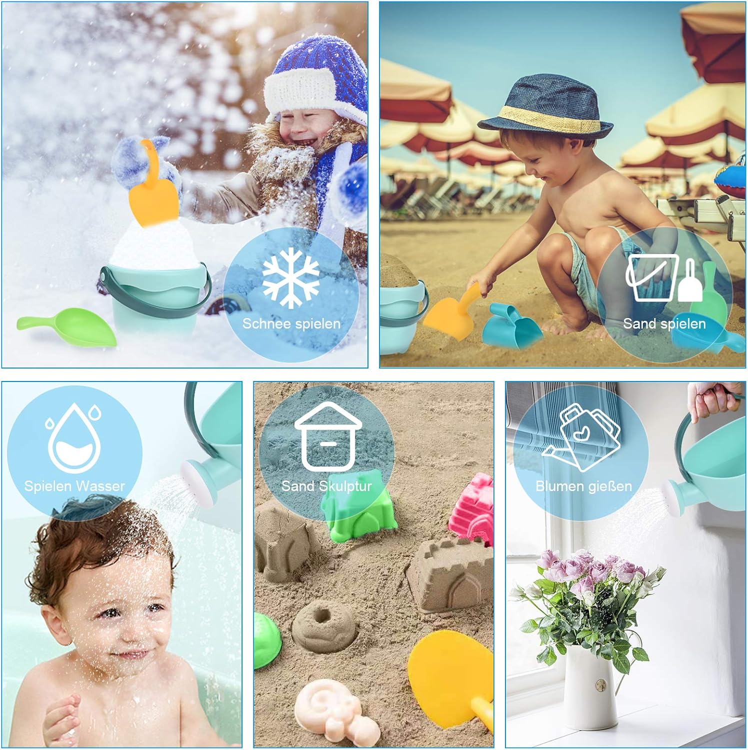 Thumbnail 6 de GOLDGE Sandspielzeug Set – 29tlg. buntes Strandspielzeug mit Eimern, Formen und Netzbeutel