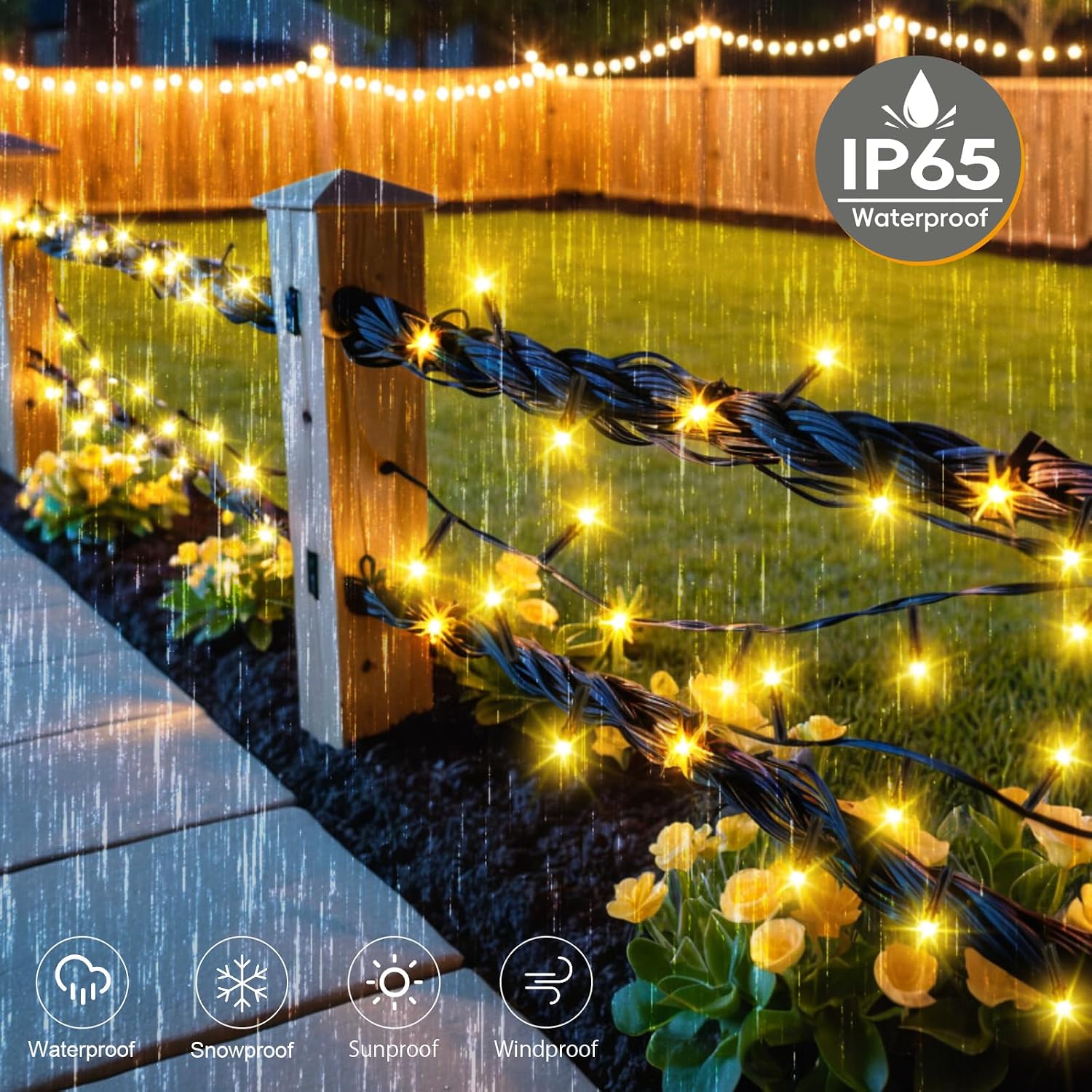 Detalle de Gcstnn Solar String Lights Outdoor, 12M 120 LED – Warm White, 8 Modes, IP65