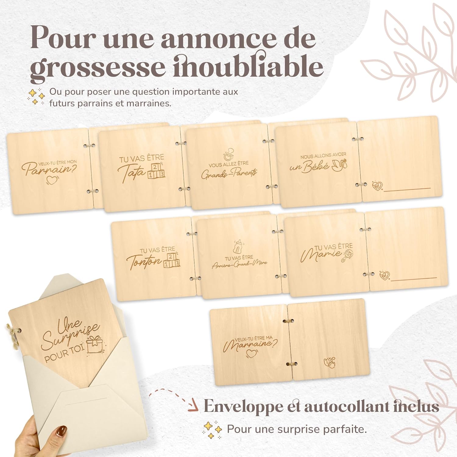 Thumbnail 6 de Mikito – Demande marraine & demande parrain en bois avec enveloppe “Veux-tu être ma marraine / mon parrain ?”