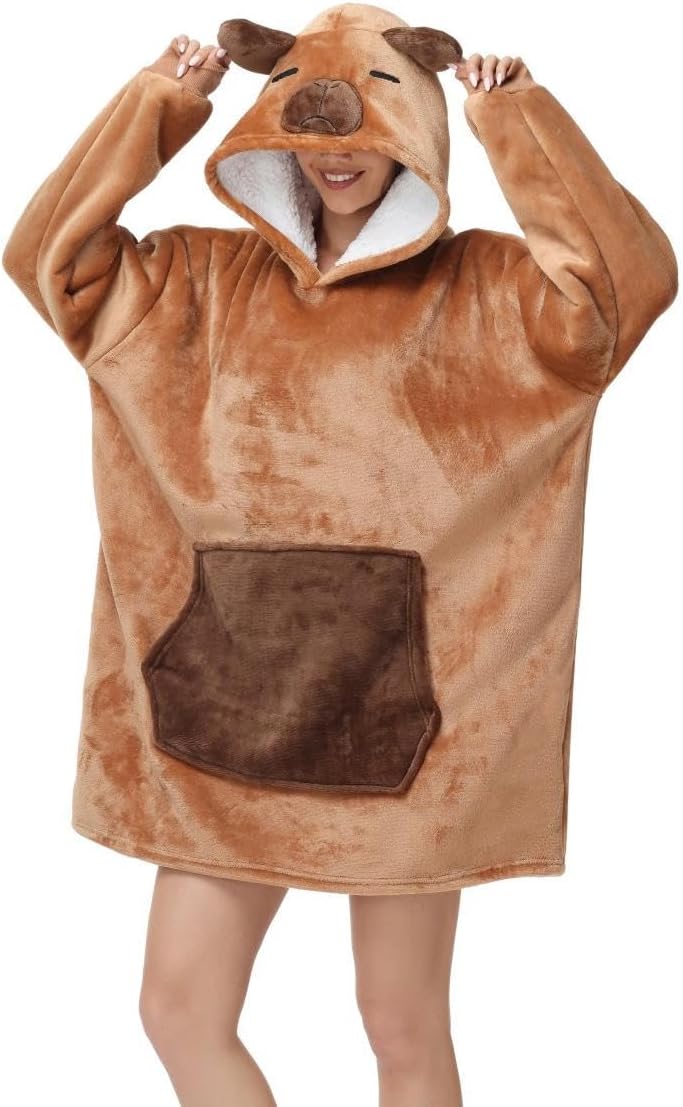 Detalle de Chuangminghangqi Unisex Kuscheldecke als Hoodie mit Ärmeln und Kapuze – oversized Tier-Look für Winter