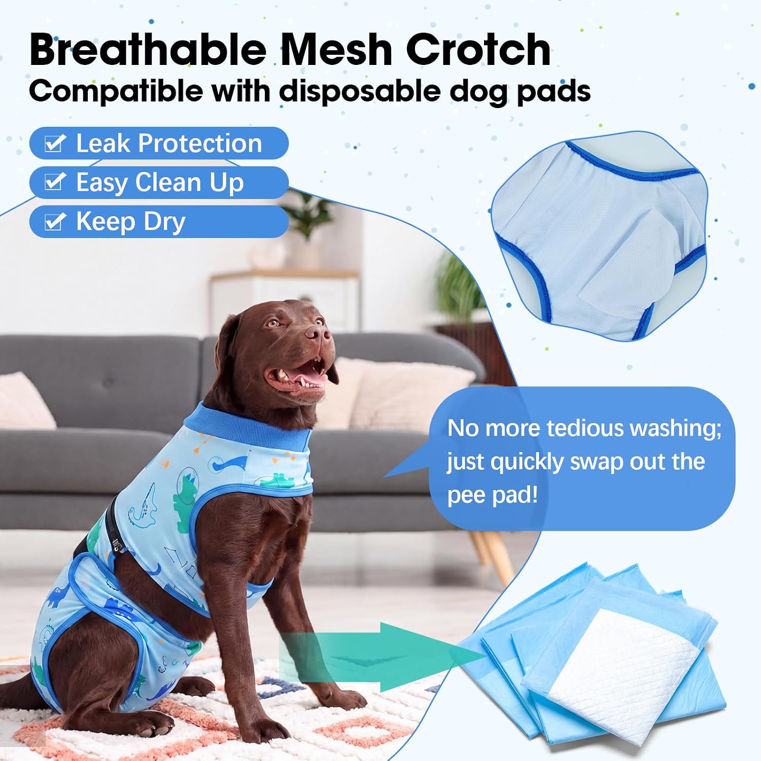 Detalle de Lelepet Dog Nappy Female – Reusable, Washable Dog Incontinence and Heat Pants (XL) in Blue