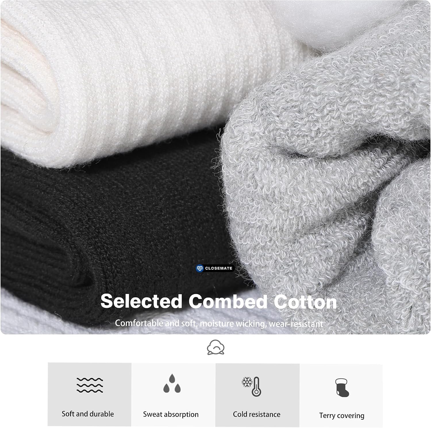Detalle 2 de CLOSEMATE Thermal Winter Crew Socks, 5-Pair Pack, Cushioned and Breathable