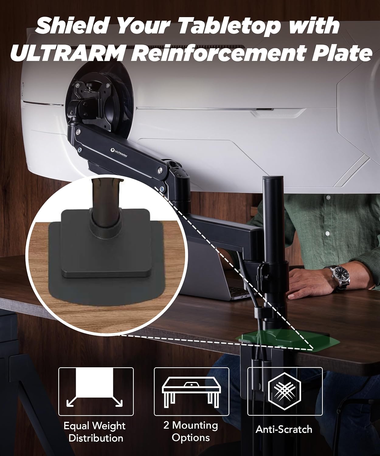 Thumbnail 1 de ULTRARM MAAC-P piastra di rinforzo in acciaio per supporto monitor (nera) con morsetto e foro passante