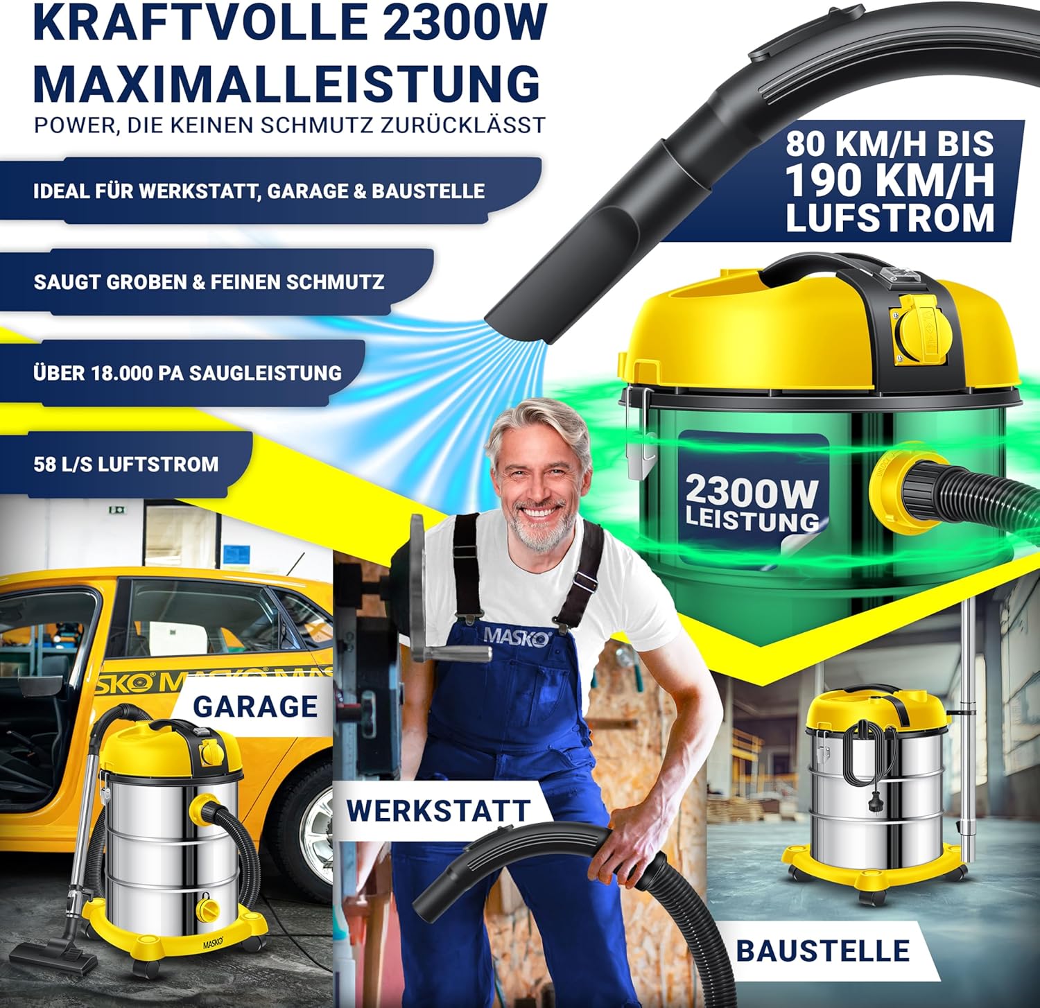 Detalle 2 de MASKO Industriestaubsauger 2300W