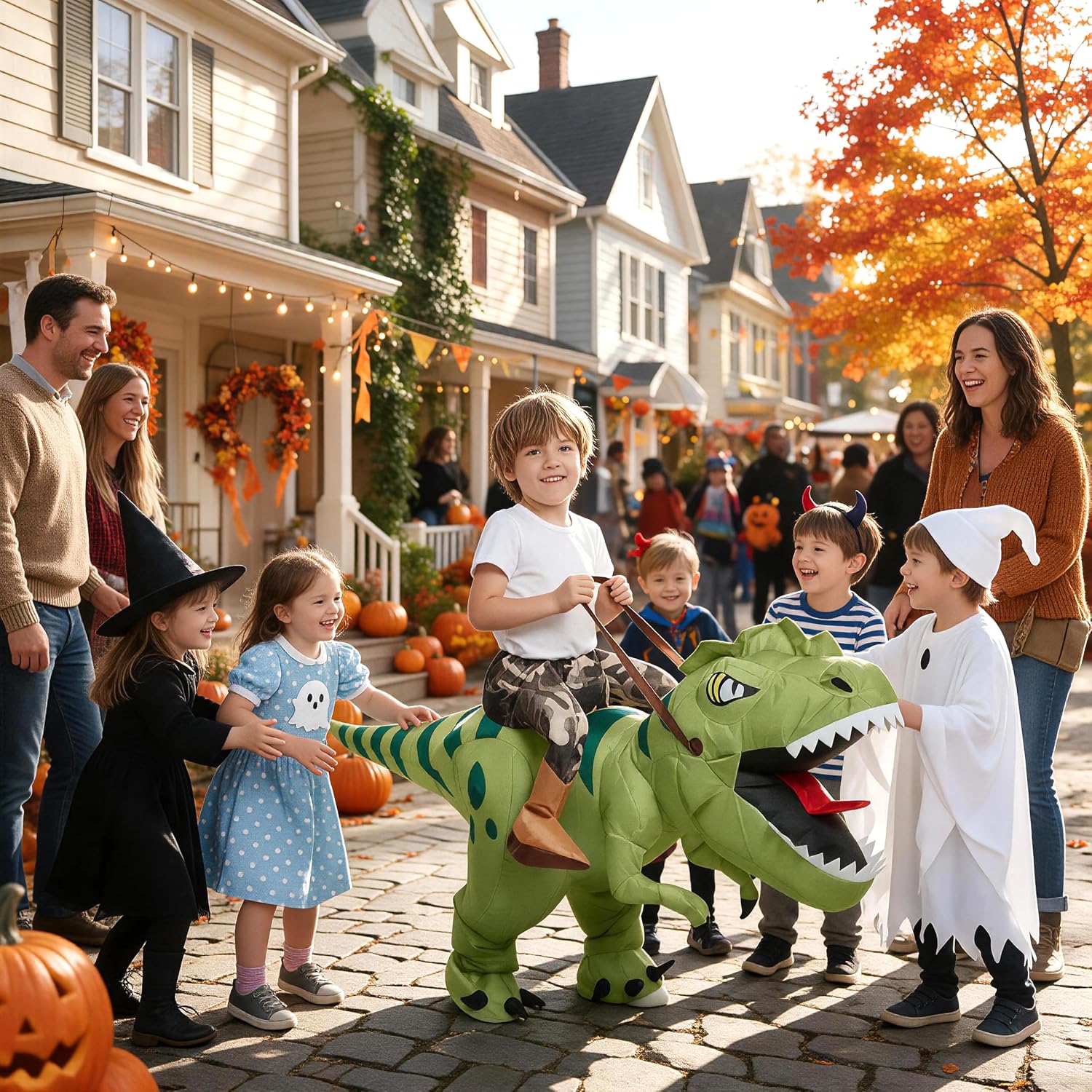 Detalle de Inflatable T-Rex Costume for Kids, Fan-Powered Polyester Halloween Suit
