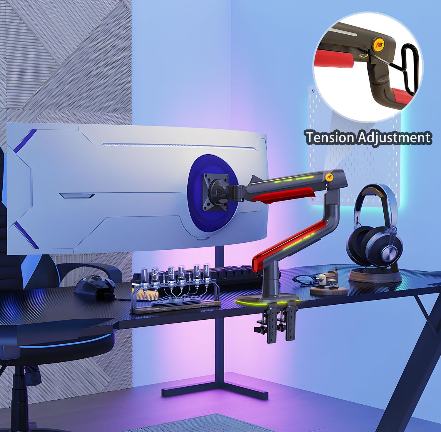 Thumbnail 6 de NB Ergonomic Braccio Monitor per schermi 32–60 pollici, supporto resistente fino a 20 kg, VESA 75/100, rosso