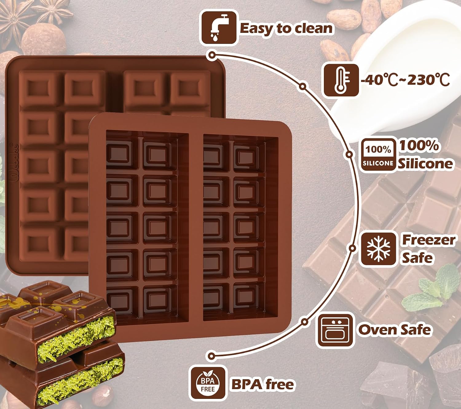 Detalle de Webake Silicone Chocolate Bar Moulds 2 pcs