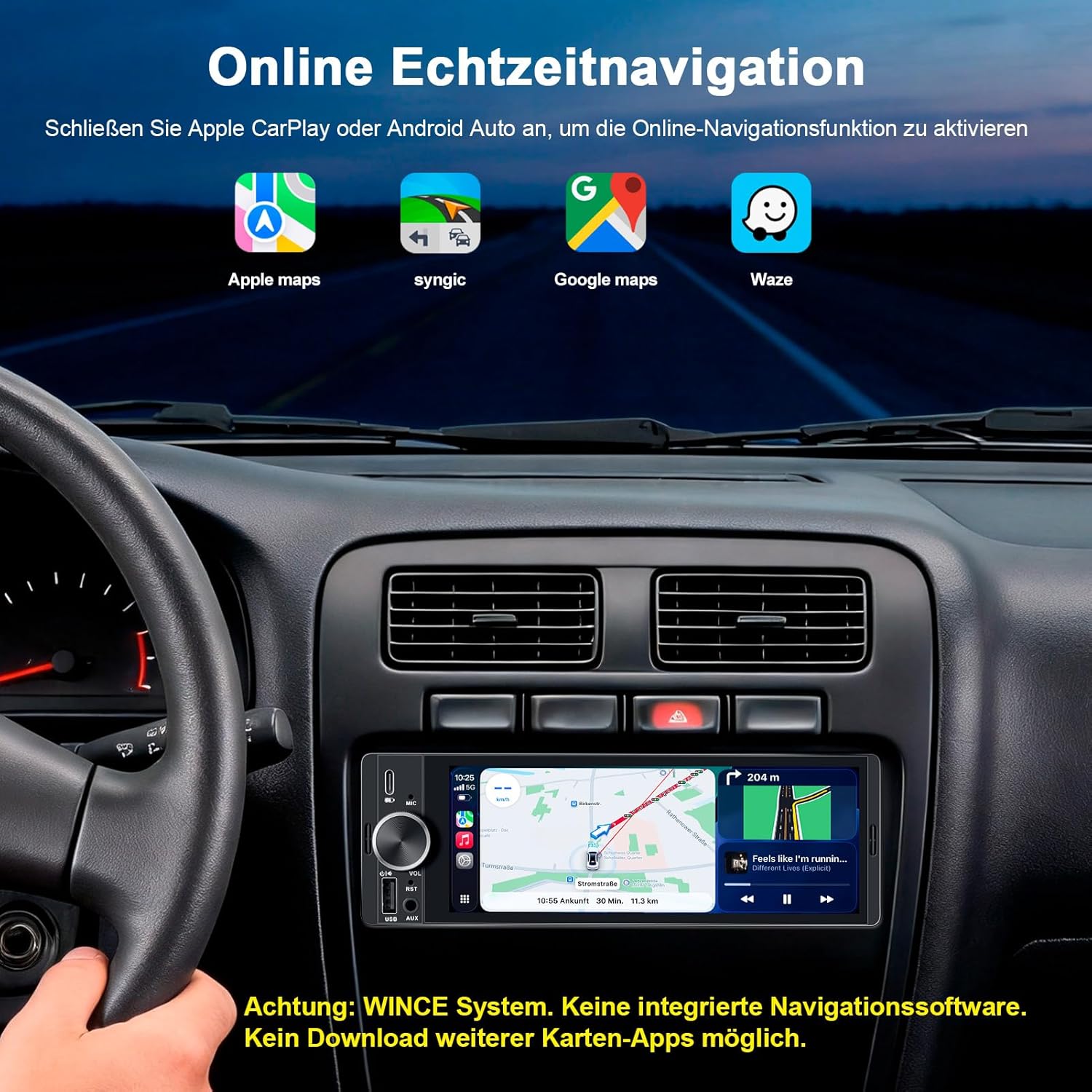 Thumbnail 2 de 1-DIN Bluetooth Autoradio mit 6,9" Touchdisplay, Wireless CarPlay/Android Auto und Rückfahrkamera